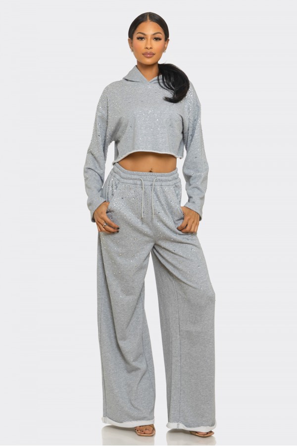 NC2119B / NEWGENS<br/>Rhinestone Ombre Hoodie Lounge Set