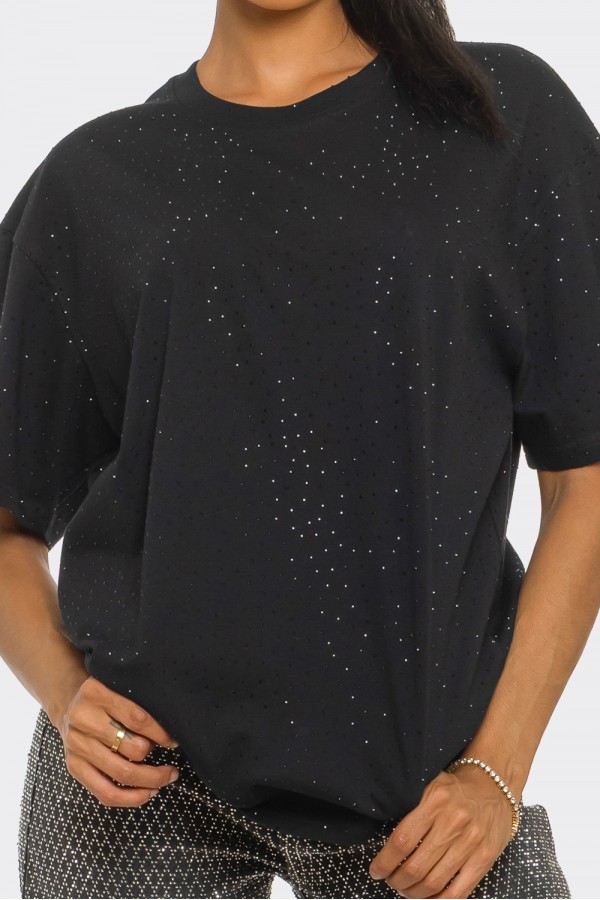 NT1115B / NEWGENS<br/>Rhinestone Studded Oversized Tee