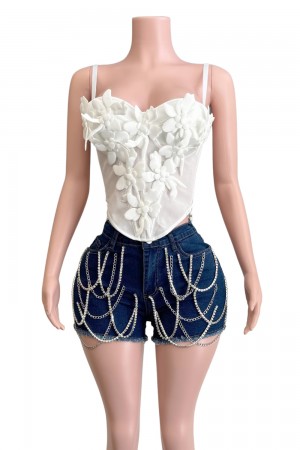 NT1182A / NEWGENS<br/>3D Floral Embellished Corset Top