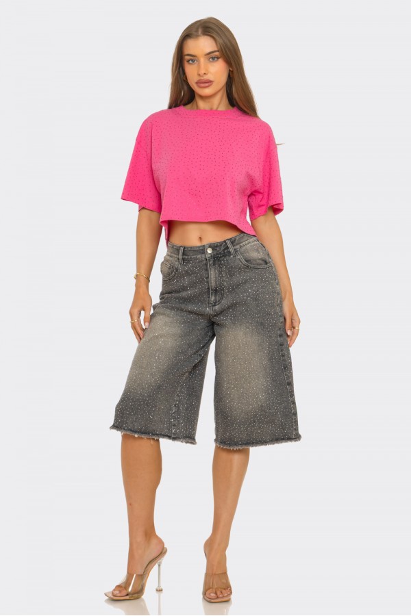 NT1242A / NEWGENS<br/>Cropped Rhinestone Top