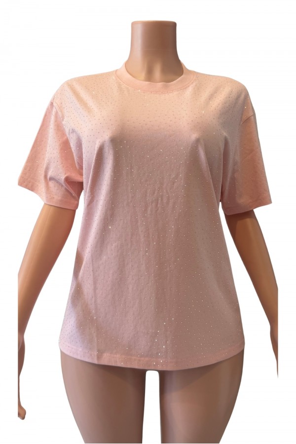 NT1272A / NEWGENS<br/>Shimmering Rhinestone Studded Solid Oversized Tee