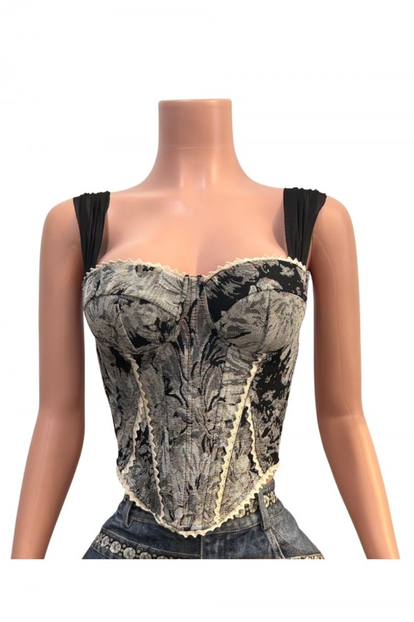 NT1286B / NEWGENS<br/>Vintage Floral Tapestry Corset Top