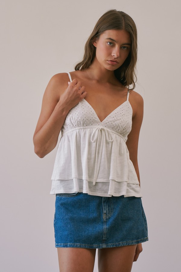 CT3809 / CREAMON<br/>Willow Cotton Eyelet Cami Top
