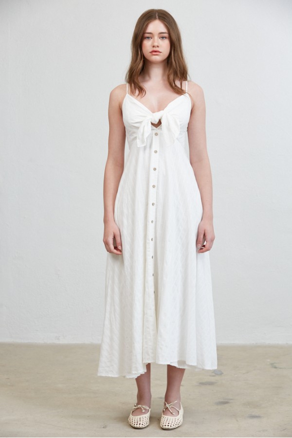 D3320-2 / CREAMON<br/>Misha Cotton Tie Front Checked Midi Dress