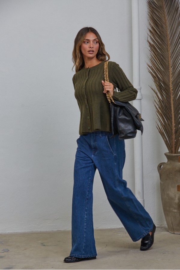 HC3766 / CREAMON<br/>Preppy Ribbed Pelum Cardigan