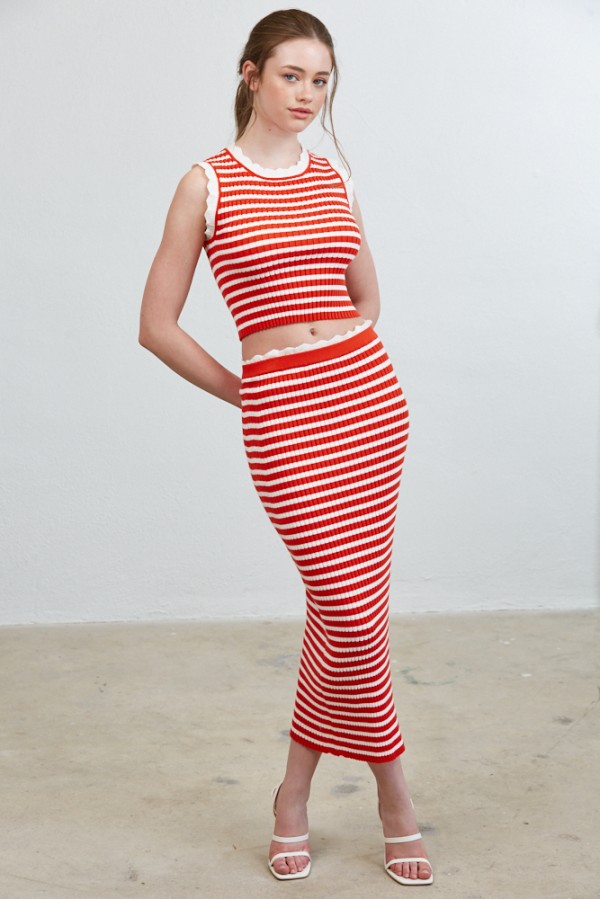 NTS3361 / CREAMON<br/>Striped Rib Knit Two-Piece Set