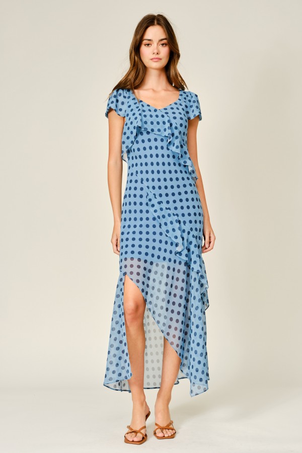 AJD6016 / Aaron & Amber<br/>POLKA DOT RUFFLE DRESS