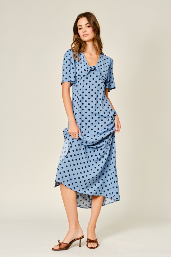 AJD6048 / Aaron & Amber<br/>OXFORD DOT KNOTTED TIE FLARE MIDI DRESS