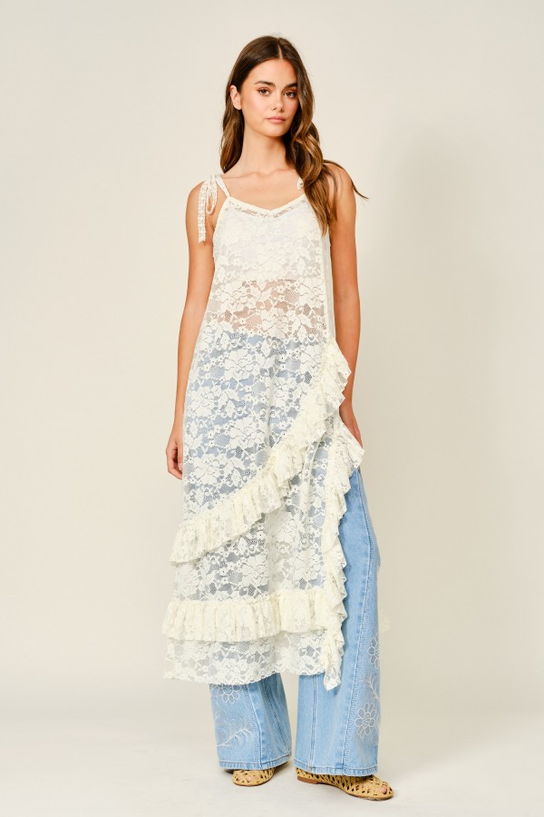 AJD6149 / Aaron & Amber<br/>LACE RUFFLE MAXI DRESS