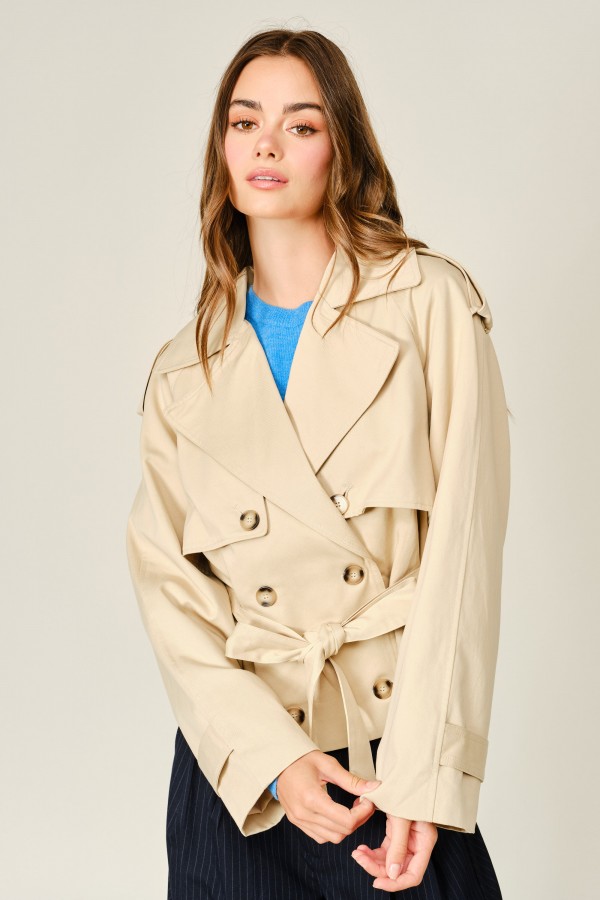 AJJ6107 / Aaron & Amber<br/>A LINE HALF TRENCH COAT WITH BELT