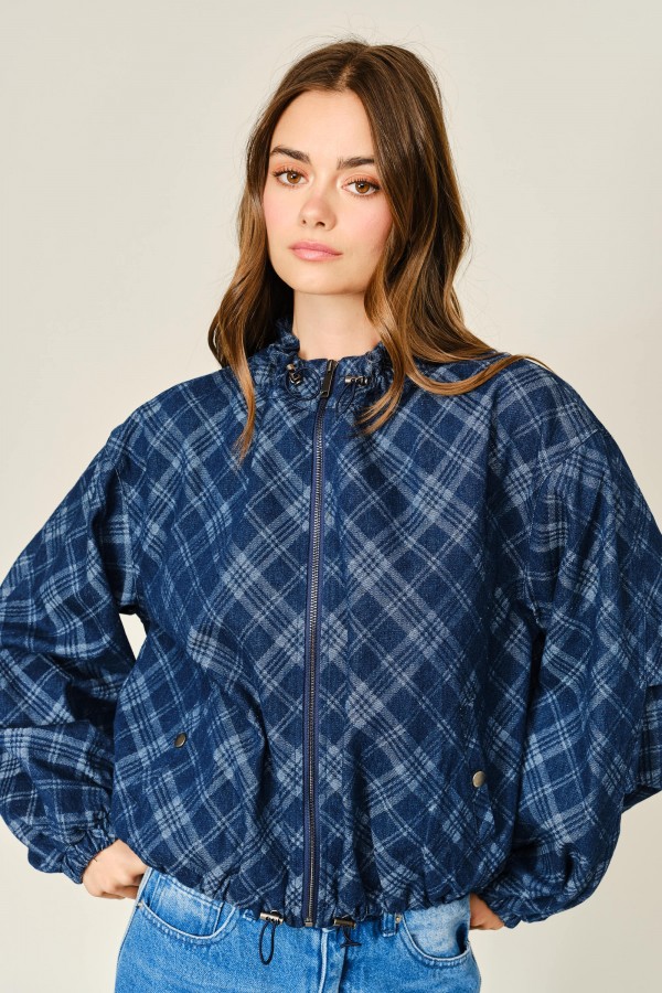 AJJ6179 / Aaron & Amber<br/>PLAID DENIM JACKET