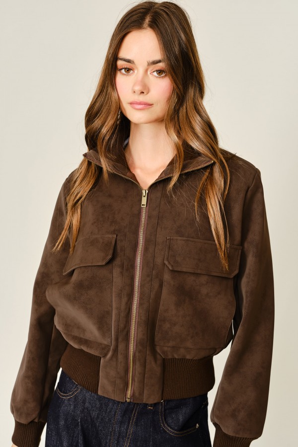 AJJ6193 / Aaron & Amber<br/>RIB COLLAR SUEDE JACKET
