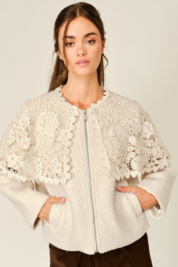 AJJ6252 / Aaron & Amber<br/>TEDDY BEAR DETACHAVLE CROCHET COLLAR JACKET