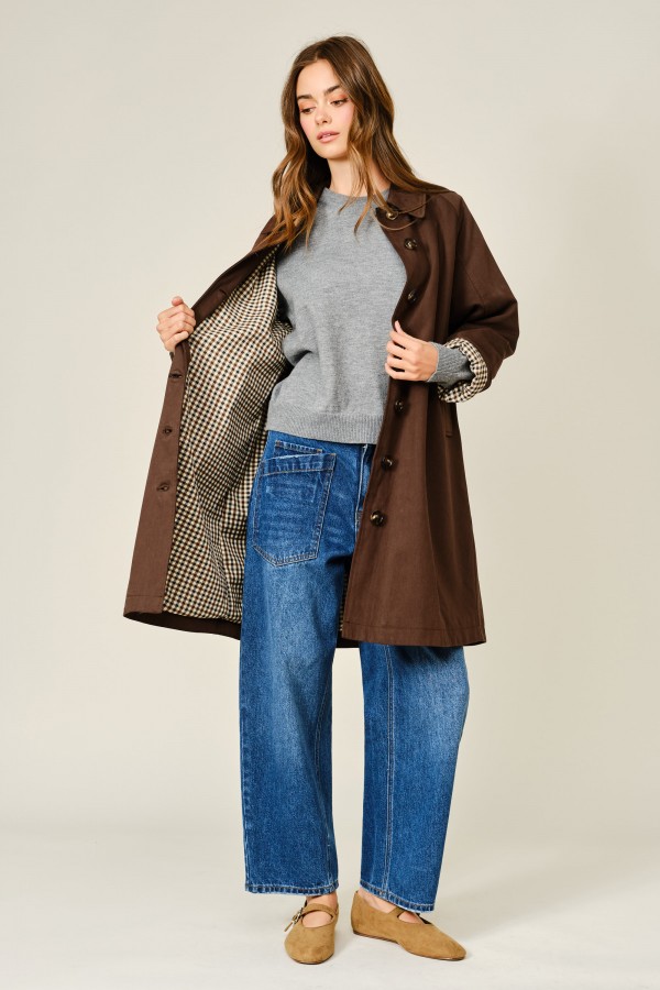AJJ6255 / Aaron & Amber<br/>CHECKED INSIDE MIDI TRENCH COAT