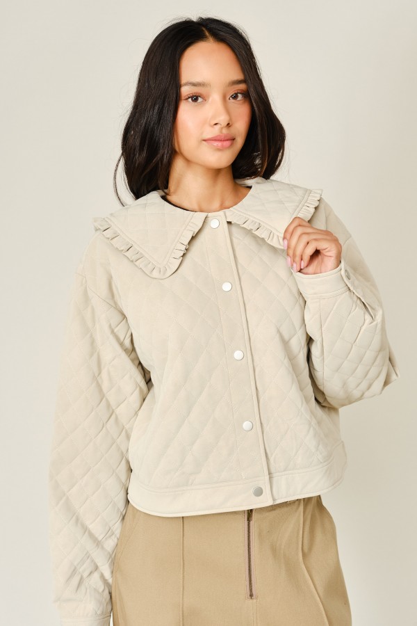 AJJ6259 / Aaron & Amber<br/>QUILTED VEGAN LEATHER RUFFLE JACKET