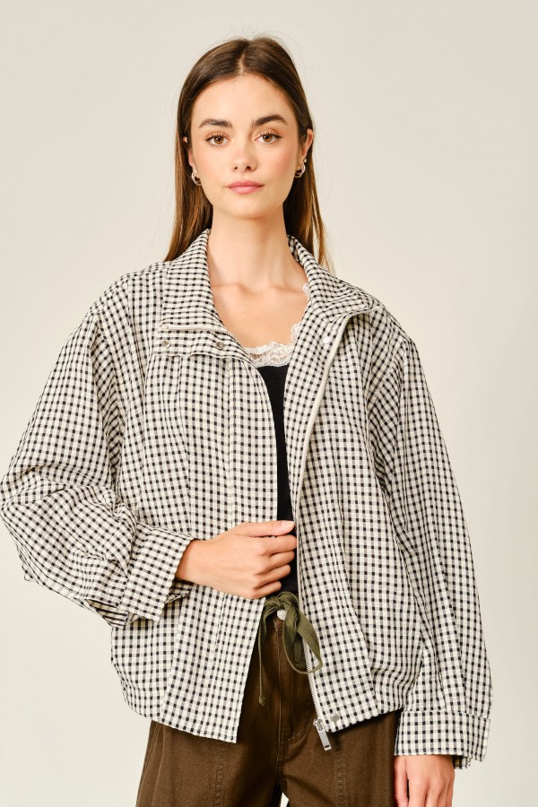 AJJ6275 / Aaron & Amber<br/>PLAID FUNNEL NECK BOMBER JACKET