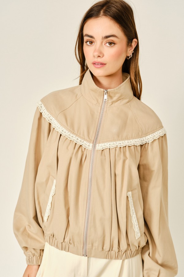AJJ6287 / Aaron & Amber<br/>LACE SHIRRING BOMBER JACKET
