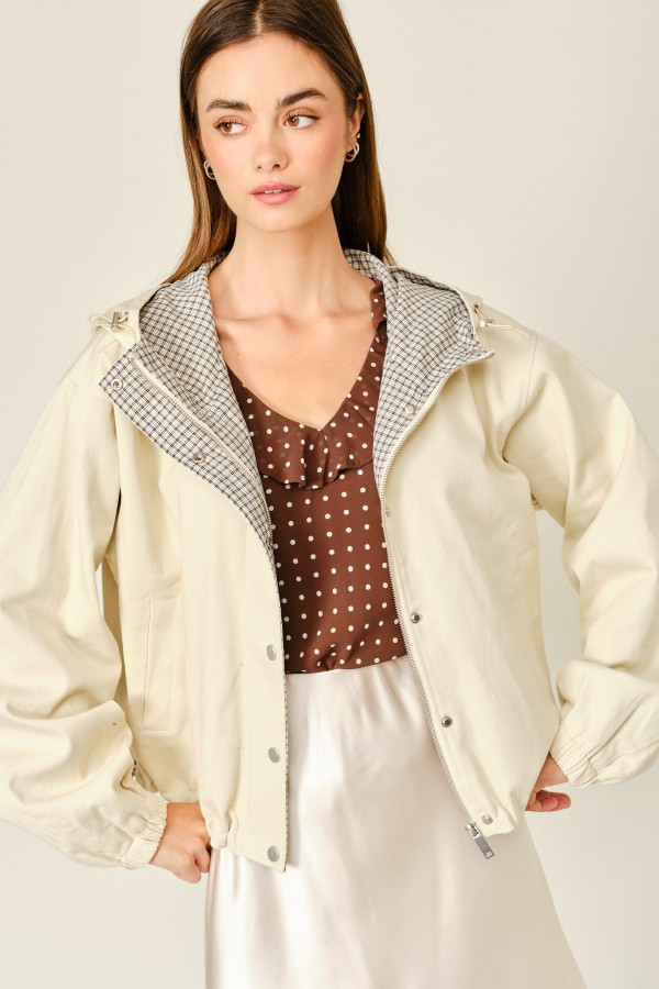 AJJ6316 / Aaron & Amber<br/>PLAID LINED HOODED BUBBLE JACKET
