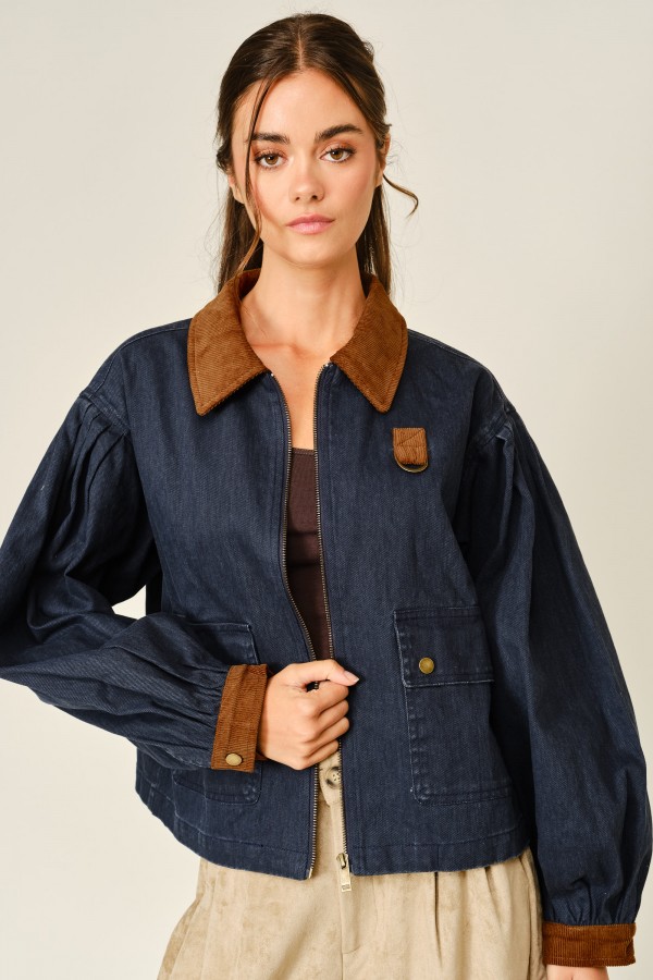 AJJ6366 / Aaron & Amber<br/>TWO TONE CORDUROY DENIM JACKET