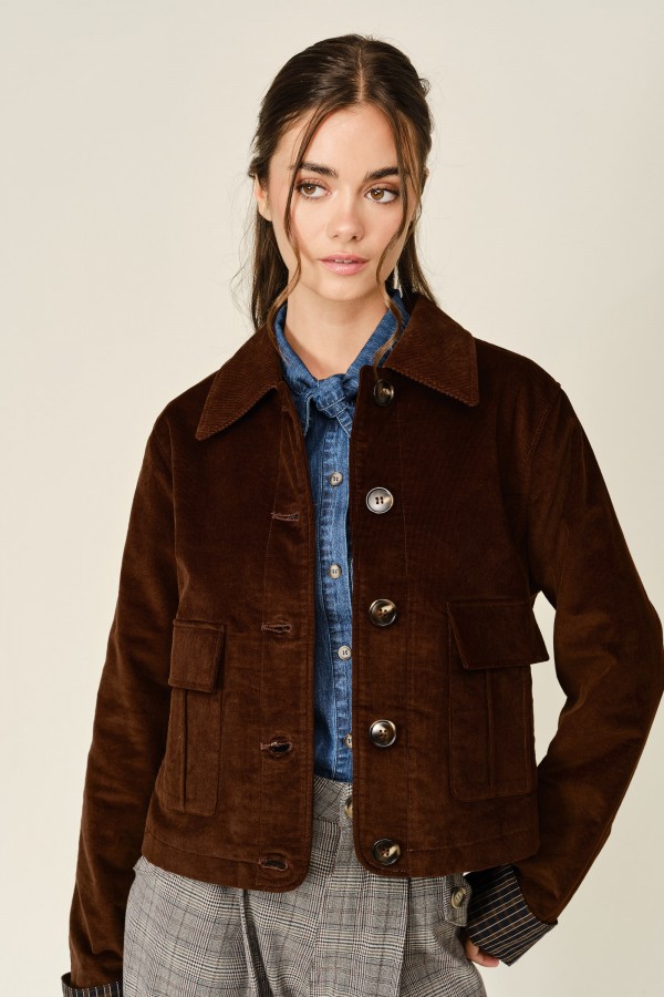AJJ6407 / Aaron & Amber<br/>OXFORD CORDUROY BUTTON PLAID JACKET