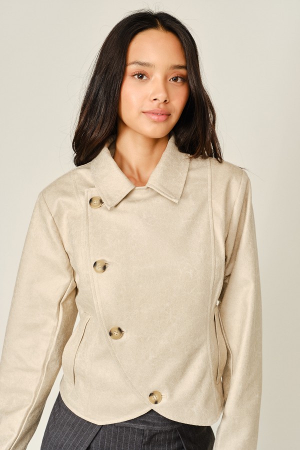 AJJ6417 / Aaron & Amber<br/>CRACK VEGAN LEATHER SLIM MOTO JACKET