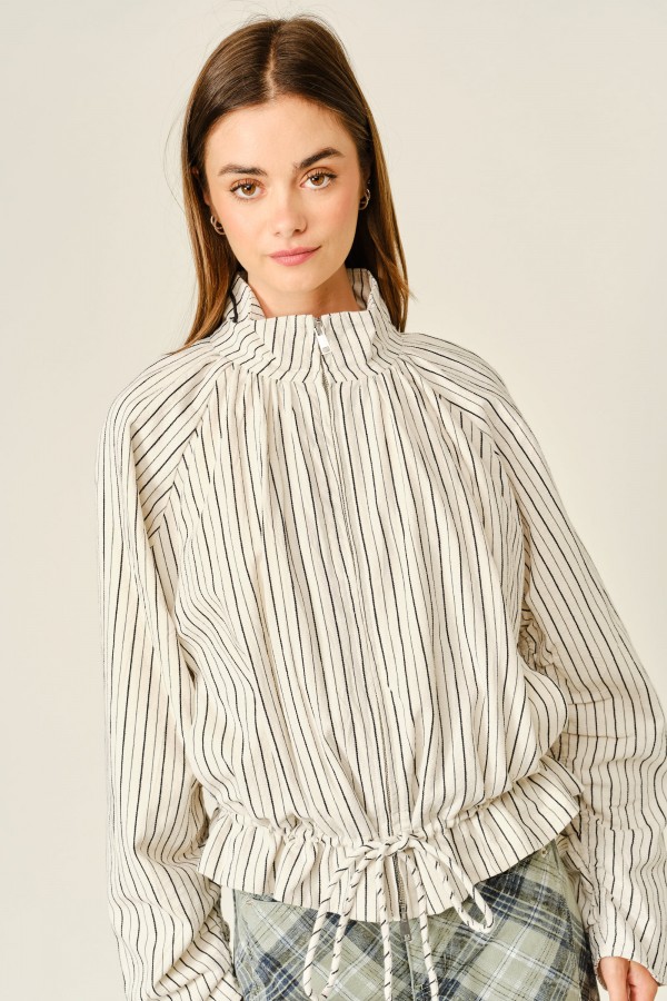 AJJ6419 / Aaron & Amber<br/>PINSTRIPE FUNNEL NECK BALLOON JACKET