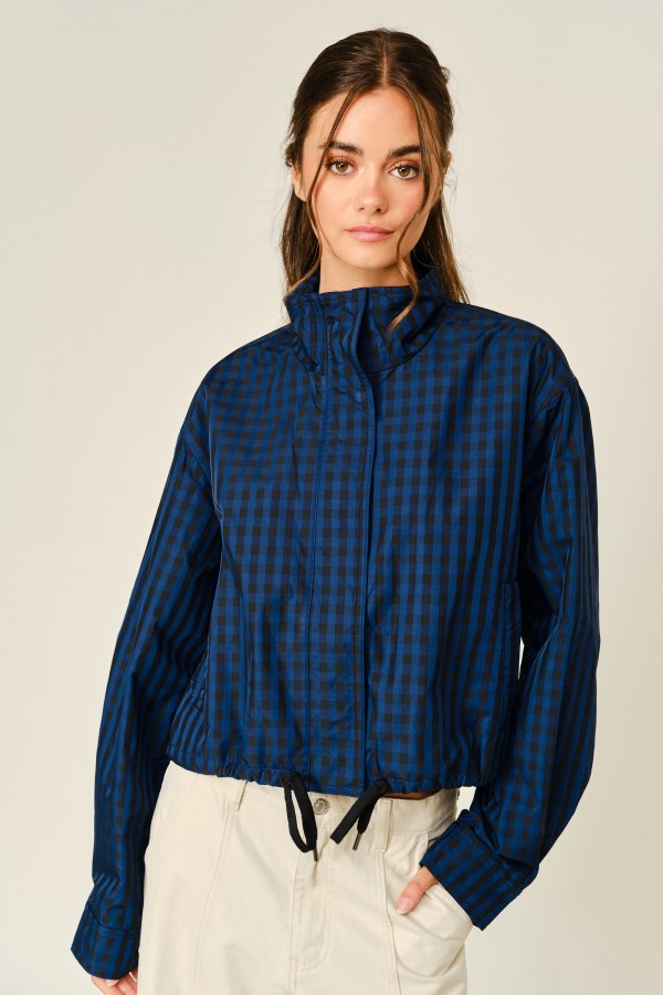 AJJ6525 / Aaron & Amber<br/>GINGHAM TUNNEL NECK RAIN BOMBER JACKET