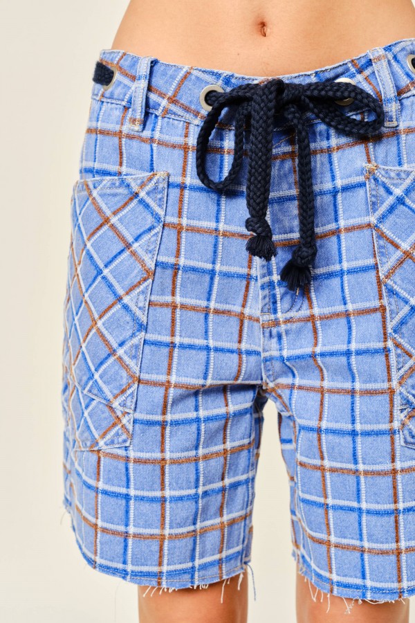 AJP5974 / Aaron & Amber<br/>COLOR PLAID BARREL SHORTS WITH WAIST BELT