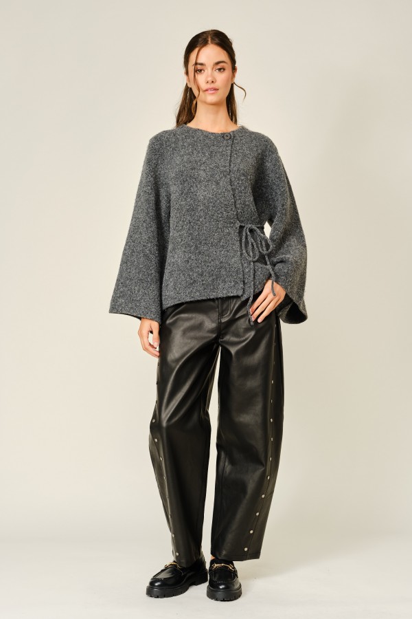 AJP6298 / Aaron & Amber<br/>STUDDED VEGAN LEATHER BARREL PANTS
