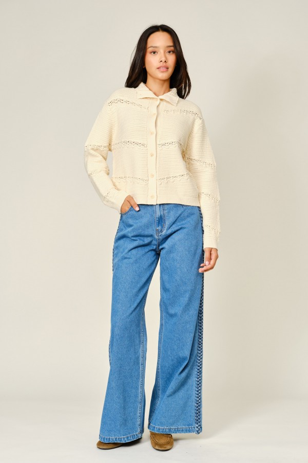 AJP6313 / Aaron & Amber<br/>SIDE BRAID DETAIL STRAIGHT DENIM PANTS