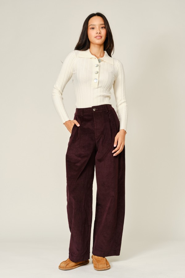 AJP6350 / Aaron & Amber<br/>COZY CORDUROY HIGH WAIST BARREL PANTS