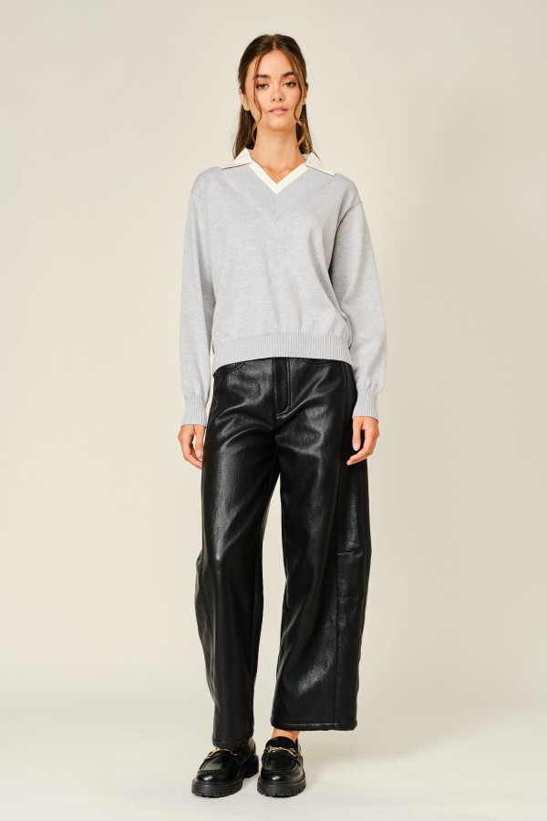 AJP6351 / Aaron & Amber<br/>SOFT VEGAN LEATER BARREL PANTS