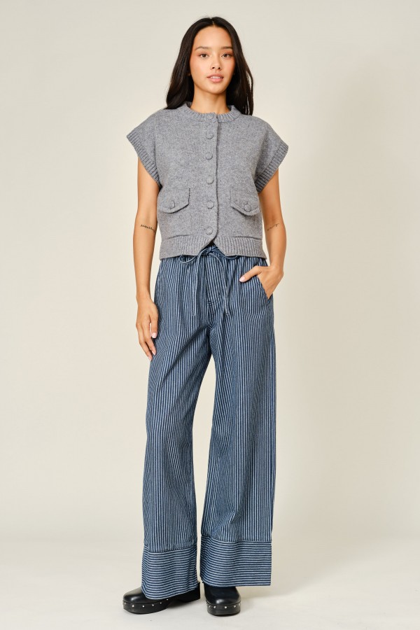 AJP6440 / Aaron & Amber<br/>ELASTIC WAIST COTTON STRIPED PANTS