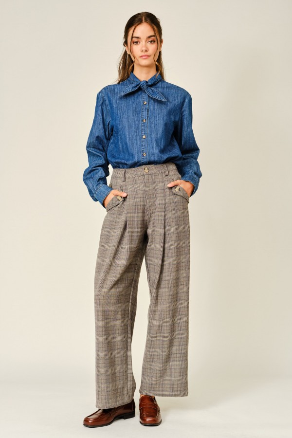 AJP6524 / Aaron & Amber<br/>CLASSIC PLAID PLEATED PANTS