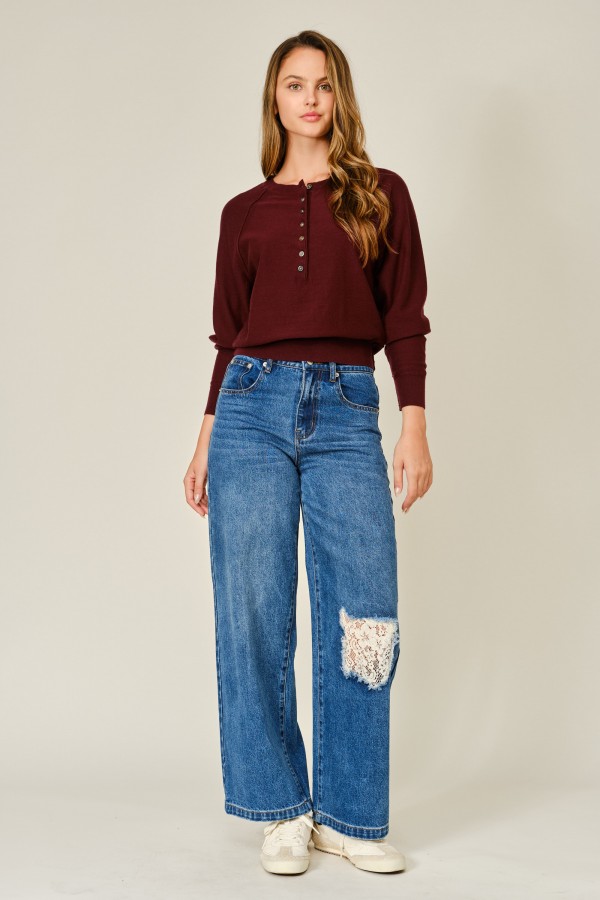 AJP6596 / Aaron & Amber<br/>LACE DETAIL STRAIGHT DENIM PANTS
