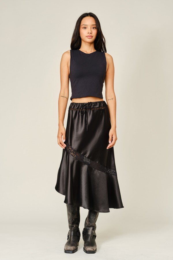 AJS6391 / Aaron & Amber<br/>LUXE SATIN LACE ASYMMETRIC SKIRT