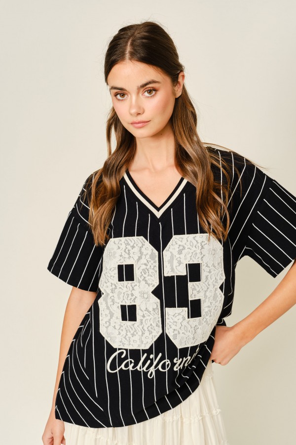 AJT5774 / Aaron & Amber<br/>GAME DAY SPORTY STRIPE JERSEY T SHIRTS
