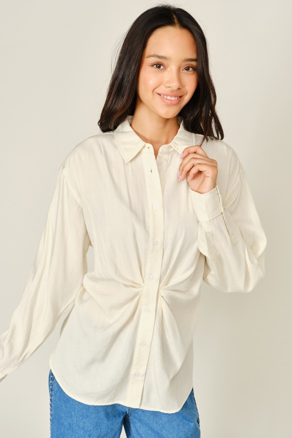 AJT6235 / Aaron & Amber<br/>OVERSIZED KNOTTED SHIRT BLOUSE