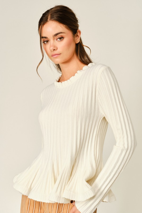 AJT6264 / Aaron & Amber<br/>FLARE RUFFLE NECK SWEATER TOP
