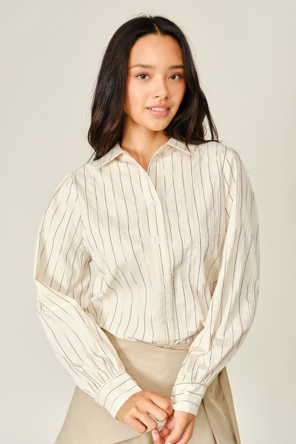 AJT6278 / Aaron & Amber<br/>PINSTRIPE COTTON BUTTON DOWN BLOUSE
