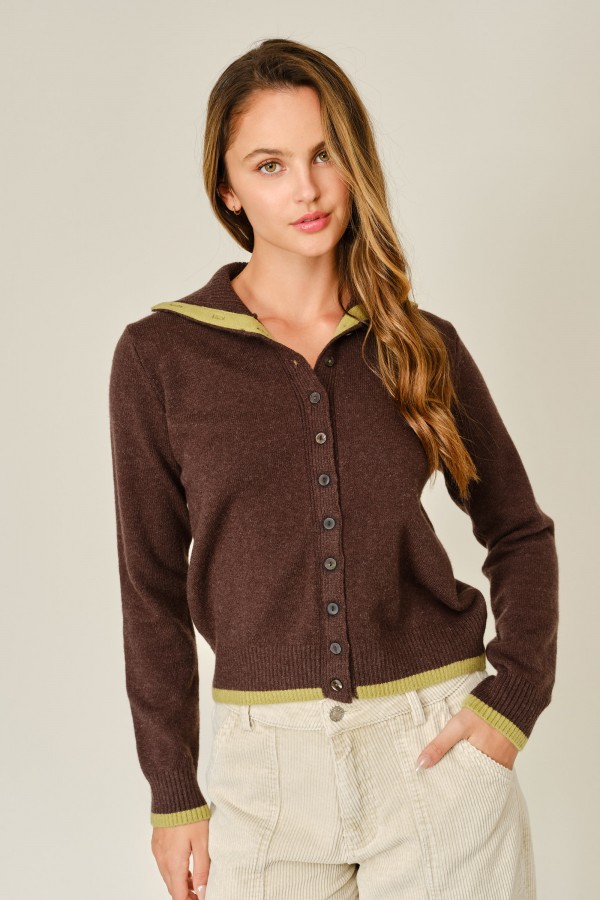AJT6480 / Aaron & Amber<br/>COZY TWO-TONE WOOL BLEND CARDIGAN