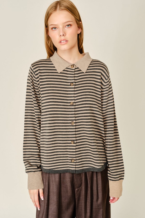 AJT6534 / Aaron & Amber<br/>SOFT WOOL MIX POLO BUTTON DOWN SWEATER SHIRTS CARDIGAN