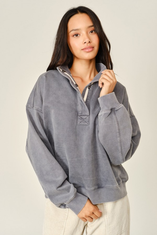 AJT6540 / Aaron & Amber<br/>COZY WASHED MOCK NECK SWEATSHIRT