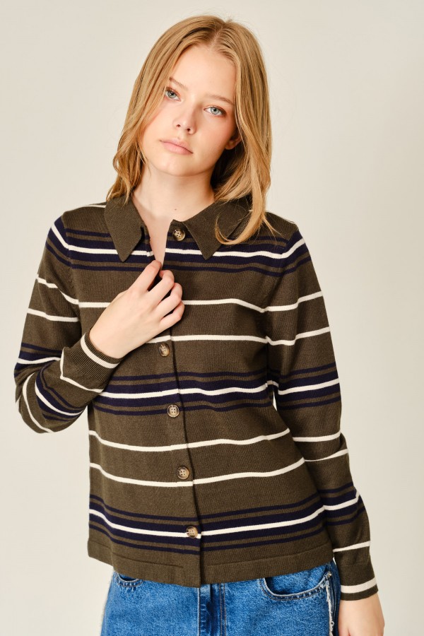 AJT6624 / Aaron & Amber<br/>STRIPED BUTTON DOWN SWEATER POLO SHIRTS