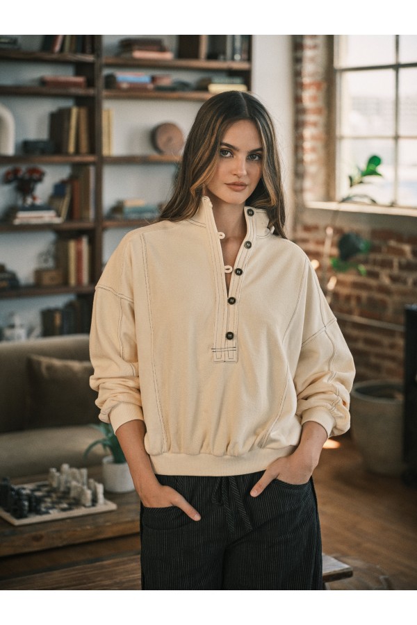 AJT6631 / Aaron & Amber<br/>COZY FRENCH TERRY MOCK NECK SWEATSHIRT