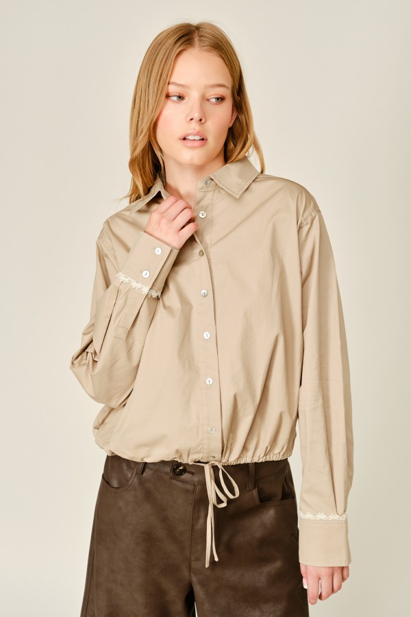 AJT6636 / Aaron & Amber<br/>CLASSIC TWO-TONE LACE TRIM DRAWSTRING SHIRT