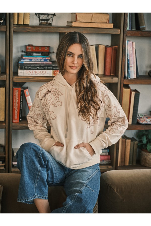 AJT6667 / Aaron & Amber<br/>COZY EMBROIDERED HOODIE SWEATSHIRT TOP
