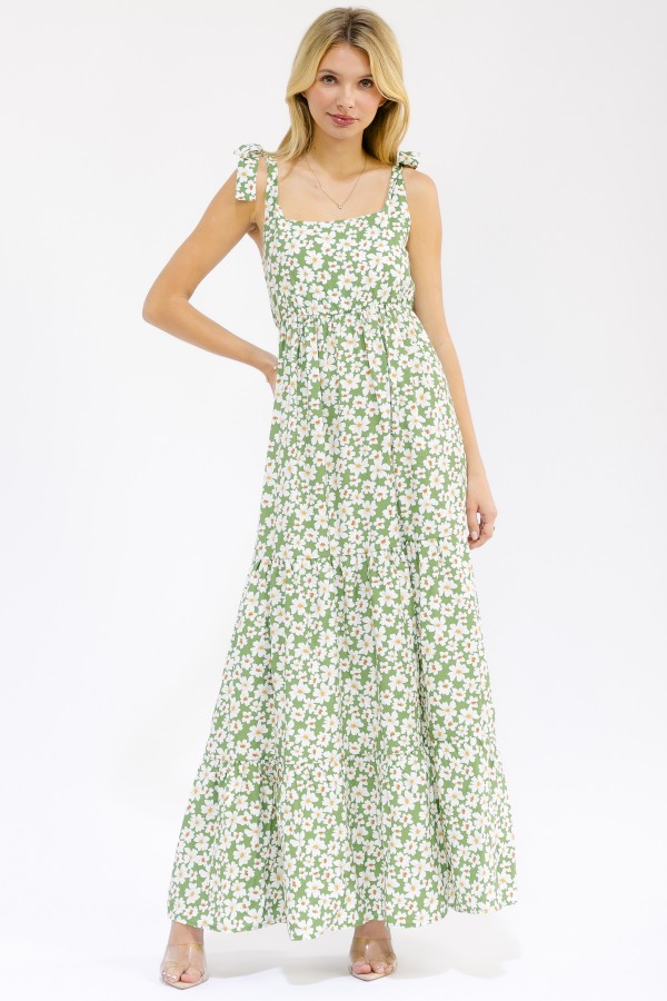 D6301 / 7th Ray<br/>FLORAL TIE STRAP MAXI DRESS