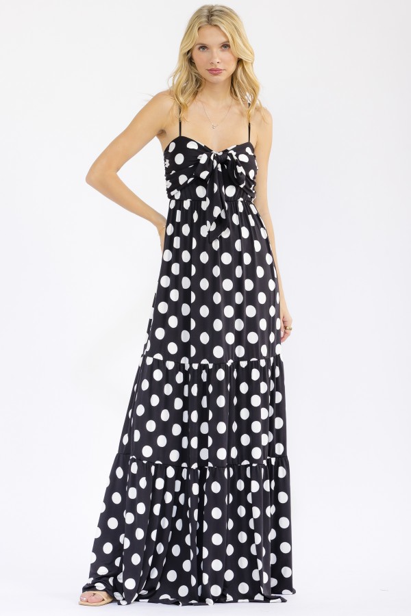 D6322 / 7th Ray<br/>POLKA DOT BOW FRONT TIERED MAXI DRESS