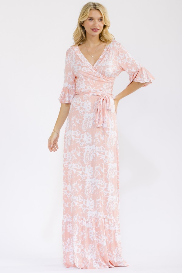 D6339 / 7th Ray<br/>FLORAL SELF-TIE WAIST MAXI DRESS